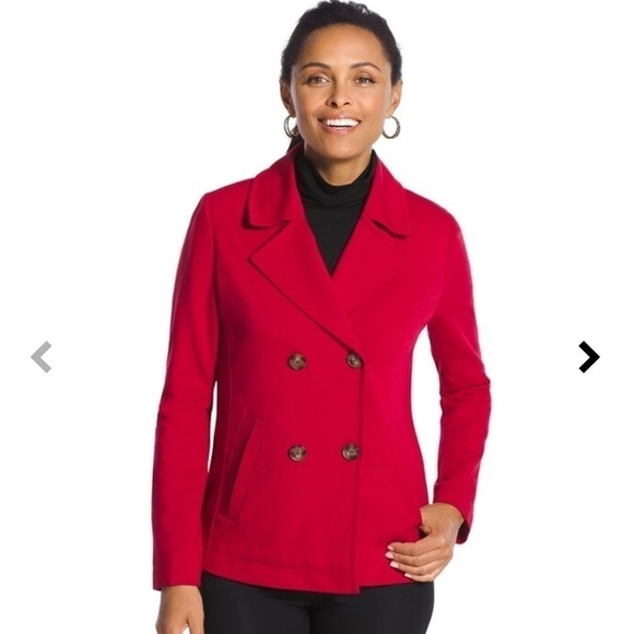 Chicos women’s large 12 coat jacket peacoat red faux fur collar stretch winter - Picture 7 of 9